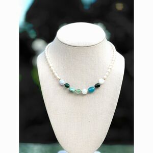 Natural Agate, Amazonite, Jade & Freshwater Pearl Necklace